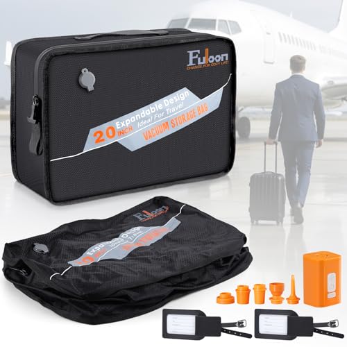 Fuloon Space Saver Vacuum Storage Bags, 20-Inch Travel Compression Bags for Air Travel, Business Trip, Carry-On Suitcases & Backpack, Black (1 Pack, With Pump) - size: 1 Pack With Pump