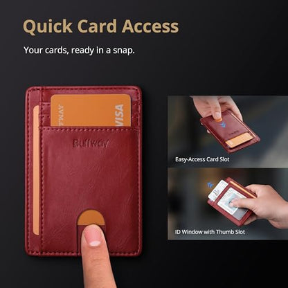Buffway Slim Minimalist Front Pocket RFID Blocking Leather Wallets for Men and Women - Alaska Cherry - color: Alaska Cherry