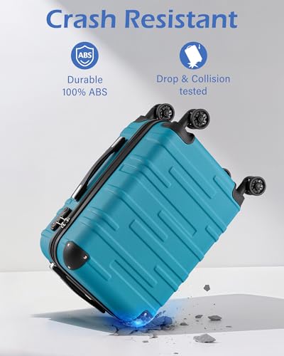 Coolife Hardside Checked Luggage with TSA Lock, Spinner Wheels, Telescopic Handle, Lightweight Suitcase (Blue, M(24in)) - color: blue, size: Medium (24 In)