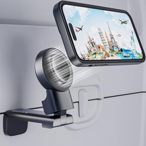 MiiKARE Travel Essentials Magnetic Airplane Phone Holder, Universal Handsfree Phone Mount for Flying with 360 Degree Rotation, Travel Must Haves Phone Stand for Desk, Tray Table, Black - color: Black-Magnet