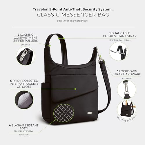 Travelon Anti-Theft Classic Messenger Bag - color: Black
