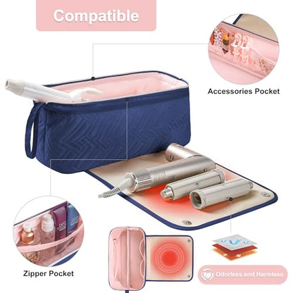 Leudes Hair Tools Travel Bag for Women Heat Resistant Mat for Travel Essentials Hot Tools Straighteners,Flat Irons,Curling Iron,Hot Air Brushes and Hair Dryer Organizer Bags 2 in 1 (Navy Blue) - color: Navy Blue