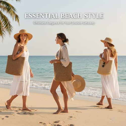 Straw Beach Tote Bag: Large Summer Boho Woven Bags - Rattan Handmade Shoulder Handbags for Women - color: Brown