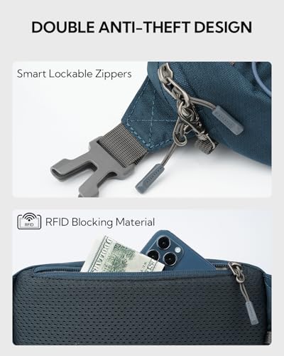 WATERFLY Lightweight Small Fanny Pack: 1.5L Mini Slim Crossbody Waist Belt Hip Bag with RFID Blocking, Anti-Theft & Water Resistant Pouch for Women Men Travel Hiking Running Walking EDC - color: Dark Blue
