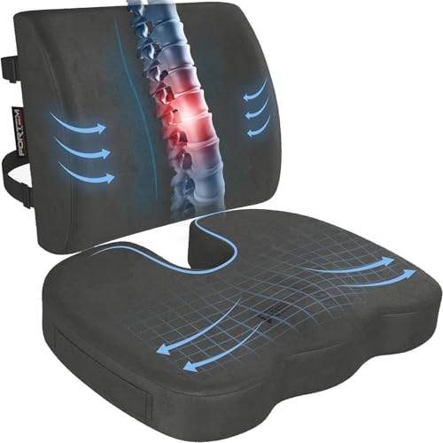 FORTEM Seat Cushion, Office Chair Cushion, Lumbar Support Pillow for Office Chair, Memory Foam Car Seat Cushions, Sciatica Coccyx Tailbone Pain Relief, Cushions for Back Support, Washable, Non Slip - color: Dark Grey Velour, size: Large