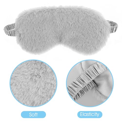 WY LIGHTING LEVEL 2 Pcs Plush Eye Mask Soft Sleeping Blindfold Eye Cover Comfortable Furry Faux Fur Sleeping Mask Satin Nap Night Eyeshade Cover for Women Men Gift (Black, Gray) - color: Black&gray