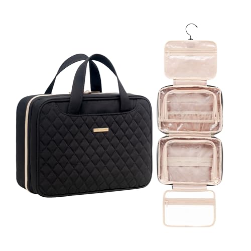 Everfun Travel Toiletry Bag with Hanging Hook and Leakproof Wet/Dry Compartments, Large Capacity Makeup Cosmetic Organizer for Women, 11x7.75x4.5 Inch, Black - color: Black, size: Medium