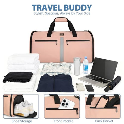Garment Bags for Travel,50L Carry on Convertible Garment Duffle bag with Shoulder Strap,3 in 1 Hanging Suit Travel Bag with Shoulder Strap - color: Pink
