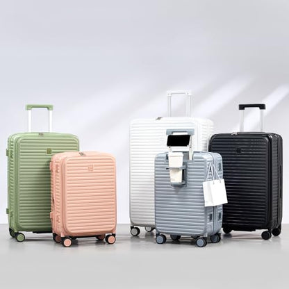 HanTrip Hard Shell Suitcases 24 Inch Check in Luggage with Spinner Wheels Cup Holder, Lightweight Top Opening Expandable Luggage Hard Case Rolling Medium Checked Suitcase with Lock, Silver - color: Arctic Silver, size: Expandable 24 Inch
