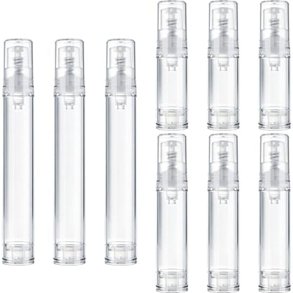 9pcs Airless Travel Pump Bottle, Empty Refillable Vacuum Pump Bottle, 5ml 10ml 15ml Plastic Press Lotion Travel Container for DIY Cosmetic Foundation Toiletries- Clear - color: Clear-9pcs-5,10,15ml