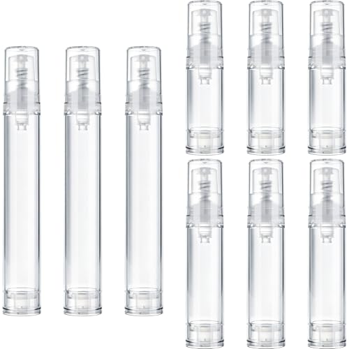 9pcs Airless Travel Pump Bottle, Empty Refillable Vacuum Pump Bottle, 5ml 10ml 15ml Plastic Press Lotion Travel Container for DIY Cosmetic Foundation Toiletries- Clear - color: Clear-9pcs-5,10,15ml