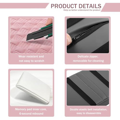 Car Armrest Cushion, 12.2"×8.3" Leather Auto Memory Foam Center Console Pad with Storage Pocket, Waterproof & Anti-Scratch Elbow Pillow Armrest Seat Box Protector, Universal Fit (Pink) - color: Pink