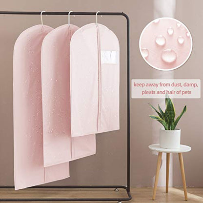 MARMINS Pink Dress Bags for Gowns Long, 65'' Long Dress Clear Garment Bag(Set of 2, 23.3'' X 65'') - size: 23.3" x 65" 2 Pack Pink