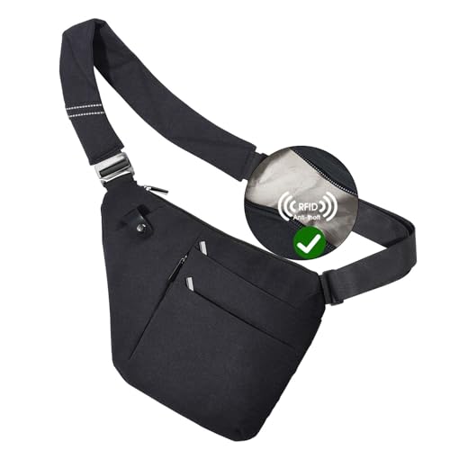 VADOO Sling Bag - Anti-theft Crossbody Shoulder Bag for Men and Women - color: Black-rfid