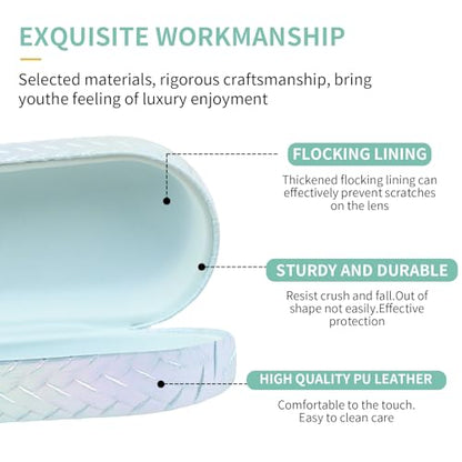 PERFECTSIGHT Sunglasses Case, Large Hard Shell Glasses Case, Cute PU Leather Protective Eyeglasses Case for Women Men - color: Gradient Light Blue