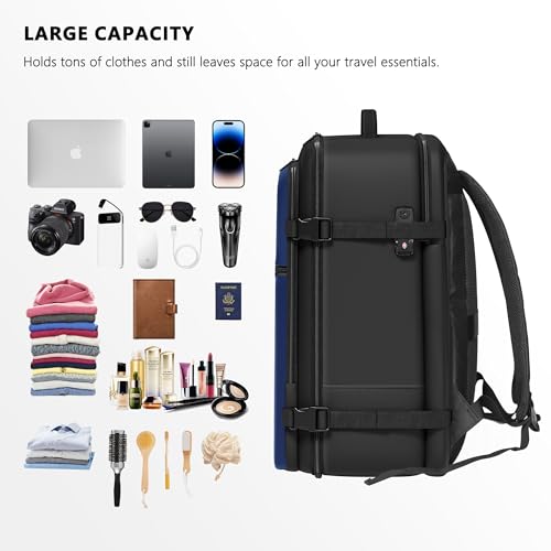 SUOCO Travel Vacuum Backpack with Portable Electric Pump, 45L Carry On Compression Seal Travel Backpack with Vacuum System, Traveling Packing Luggage Suitcase, Navy Blue - color: Navy Blue