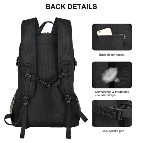 Goloni 45L Hiking Backpack Lightweight Foldable, Waterproof Camping Backpack with Rain Cover & Hiking Pole Mat Carrying System, Ergonomic Water Resistant Daypack for Trekking Travel Men Women,Black - color: Black