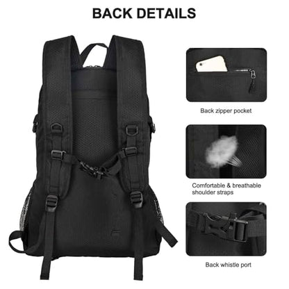 Goloni 45L Hiking Backpack Lightweight Foldable, Waterproof Camping Backpack with Rain Cover & Hiking Pole Mat Carrying System, Ergonomic Water Resistant Daypack for Trekking Travel Men Women,Black - color: Black