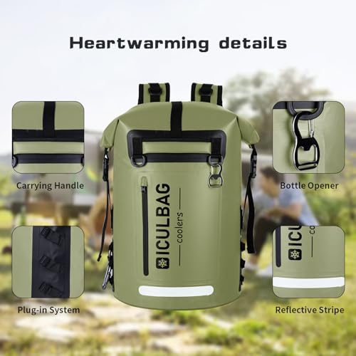48cans Large Cooler Backpack Insulated Waterproof for Men Women Insulated Backpack Cooler Leak Proof Waterproof for 12 Hours Cooling for Camping Picnic Hiking Beach Travel Kayaking - color: Armygreen