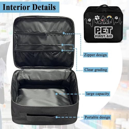 First Aid Case Empty Pet Heartbeat Pattern Veterinary Medic Bag for Animal Clinics and Pet Owners Includes Secure Zipper Compartments Breathable Mesh Panels Soft Lining Washable Material - color: Pet Heartbeat