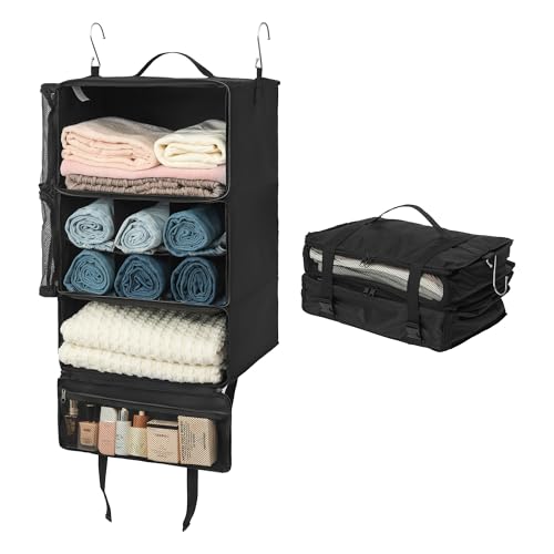 GRANNY SAYS Hanging Packing Cubes for Travel, Large Portable Hanging Suitcase Organizer, Foldable Compression Luggage Organizer Bags for Clothes, Carry on Closet Suitcase, XXL-Black Travel Shelves - color: Black, size: XXL-15¾"L x 11¾"W x 23½"H