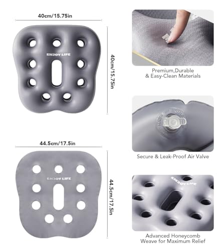 Sondur Travel Cushion, Inflatable Airplane Seat Cushion for Long Flights, 3D Air Cell Seat Cushions with Foot-Operated Inflatable Accessories for Car,Office,Stadium,Heavy Duty - color: Gray