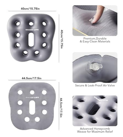 Sondur Travel Cushion, Inflatable Airplane Seat Cushion for Long Flights, 3D Air Cell Seat Cushions with Foot-Operated Inflatable Accessories for Car,Office,Stadium,Heavy Duty - color: Gray