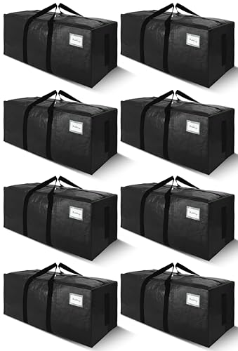 SWEET DOLPHIN 8 Pack 200LB Heavy-Duty Moving Bags with Wrap-Around Handles, Extra Large Storage Totes for Space Saving, Clothes Storage Bags, College Dorm Essentials, Black, 24 Gal - color: Black, size: 8 Pack - 24 Gal