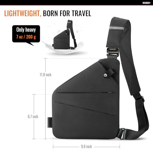 WANDER PLUS® Anti Theft Crossbody Bag, Shoulder Bag Anti-theft Design for Travel, Sport, Work - color: Black