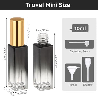 Segbeauty 0.34oz Mini Perfume Spray Bottles, 10Pack 10ml Glass Travel Perfume Atomizer Refillable, Small Empty Cologne Atomizer for Frangrance, Sample Cologne Bottles Sprayer with Refill Tool - color: Amber Blue Red Purple Black, style: Mini Bottle Set