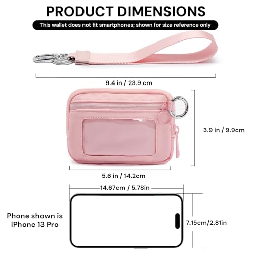 YDF The Iris Wallet for Women Mini Zip Card Case with Clear ID Window Zipper Coin Purse Lightweight Portable Keychain Wallet - color: Pink