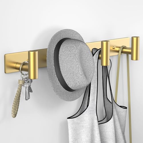 VAEHOLD Hat and Coat Wall Mount Rack - Hooks for Robes, Bags, Keys, and Towels - Bathroom Towel Hanger Organizer (Gold, “T“ Shape 4 Hooks 1 Pack) - color: Gold, size: “T“ Shape 4 Hooks 1 Pack