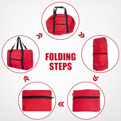 Small Duffle Bag for Men Women, Mini Gym Bag Foldable Travel Tote Carry On Luggage with Trolley Sleeve, Red - color: Red, size: 23L