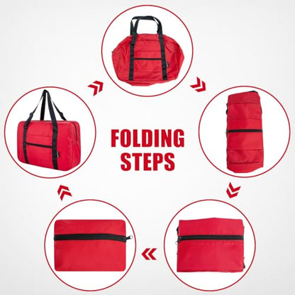 Small Duffle Bag for Men Women, Mini Gym Bag Foldable Travel Tote Carry On Luggage with Trolley Sleeve, Red - color: Red, size: 23L