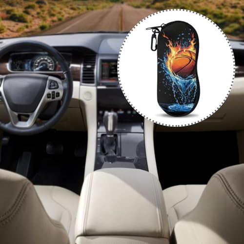 AFPANQZ Glasses Case with Carabiner Hanging Portable Neoprene Zipper Sunglasses Case Soft Lightweight - color: Basketball Water Flame