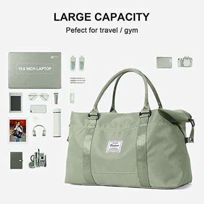 Sport Travel Duffle Bag Large Gym Tote Bag for Women, Weekender Carry on Bags for Airplane, Ladies Beach Overnight Bag Waterproof Luggage Bags with Wet Pocket Light Green - color: Light Green