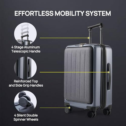 NINETYGO Carry On Luggage 22X14X9 Airline Approved with Front Pocket, 20 Inch Luggage with Front Compartment, Expandable, Double Spinner Wheels, Hardsided PC, TSA Lock (Cool Grey, Seine Max) - color: 09-Cool Grey (Seine Max), size: Carry-On 20-Inch (Clams