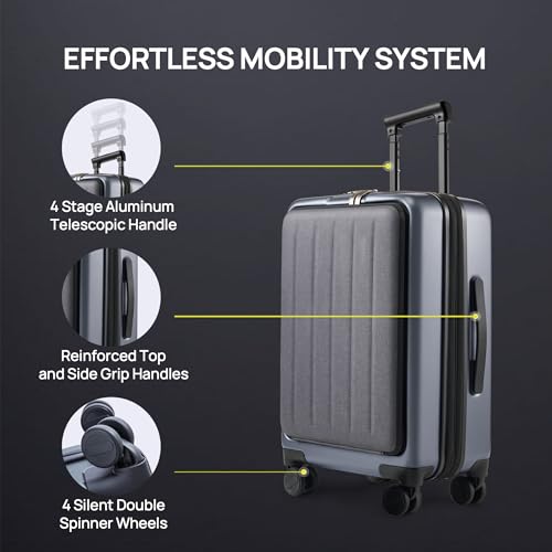 NINETYGO Carry On Luggage 22X14X9 Airline Approved with Front Pocket, 20 Inch Luggage with Front Compartment, Expandable, Double Spinner Wheels, Hardsided PC, TSA Lock (Shadow, Seine Max) - color: 10-Shadow (Seine Max), size: Carry-On 20-Inch (Clamshell,