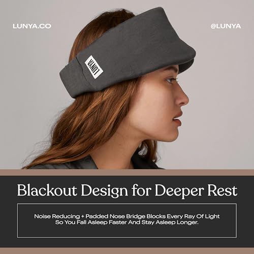 Lunya Washable Silk Sleeping Mask - Thermoregulating Mulberry Silk, Light Blocking and Comfortable Fit – Sleep Mask for Women and Men with Box - Meditative Grey - Large - color: Meditative Grey - Large, size: Large