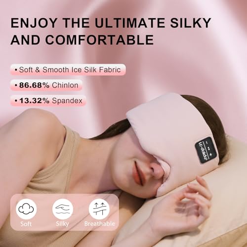 LC-dolida Sleep Mask with Bluetooth Headphones, Ice Silk Sleep Headphones with Bluetooth 5.4, Total Blackout Eye Mask for Sleeping, Sleep Soft Mask for Women Men, All Night Sleep, Travel(Pink) - color: Pink