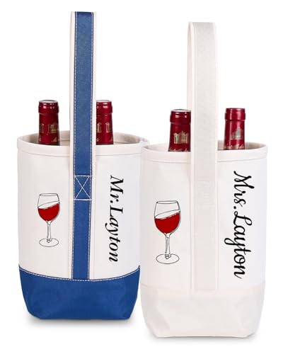 Personalized 2 Bottle Wine Gift Tote Bags w/Name- Wine Cooler Carrier for Travel, BYOB Restaurant, Wine Tasting, Party, Dinner, Gift for Wedding, Wine Lovers for Women & Men