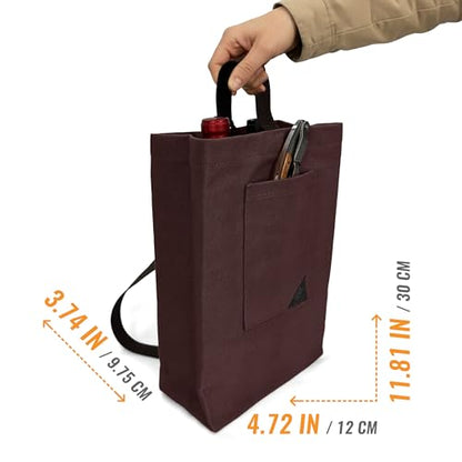 Under NY Sky Wine Tote Bag, Portable Canvas Carrier w/Shoulder Strap, Lightweight, Wine Gift for Travel & Picnic - Double Bottle - Burgundy - color: Wine Bag 2 Slots Burgundy