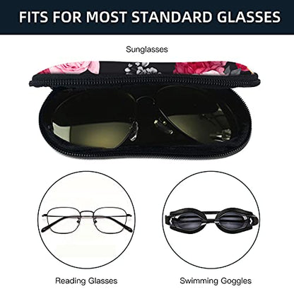 Sunglasses Soft Case with Carabiner Ultra Light Neoprene Zipper Glasses Case - color: Black Flower