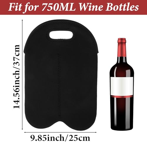 Wine Carrier 2 Bottle Carrier Tote Bag for 750ML Wine Bottles Neoprene Insulated Travel Protector Bags Reusable, Black