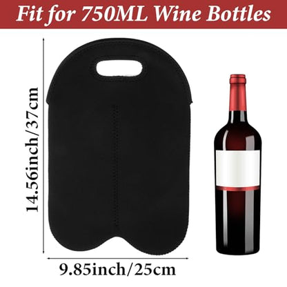 Wine Carrier 2 Bottle Carrier Tote Bag for 750ML Wine Bottles Neoprene Insulated Travel Protector Bags Reusable, Black