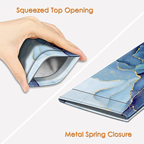 [2 Pack] Fintie Eyeglasses Pouch with Cleaning Cloth, Portable Squeeze Top Leather Glasses Case Sunglasses Bag, Emerald Marble + Ocean Marble - color: Emerald Marble + Ocean Marble