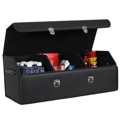 Leather Storage Box Car Trunk Organizer for Trunk SUV Sedan, Leather Foldable Storage Box with Lid (Black 29.5" L*12.2" W*11.8" H) - size: Black 29.5"L*12.2"W*11.8" H