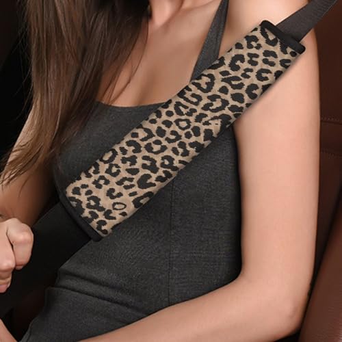Brown Leopard Print Car Seat Belt Cover Easy to Install 2 Pack Safety Belt Cover Anti-Slip Shoulder Strap Protects Universal Auto Seat Straps for Vehicle, Truck, SUV - color: Brown Leopard Print