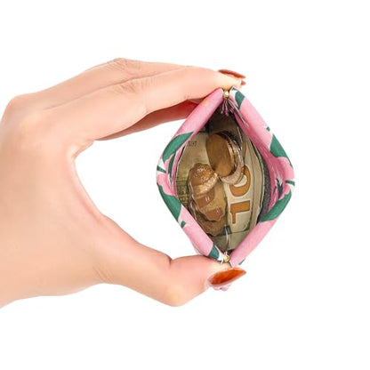 Travelambo Leather Squeeze Coin Purse Pouch Change Holder For Men & Women - color: Pink Floral Cat