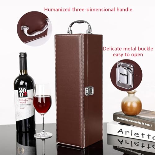 Bottle Wine Carrier, Leather Wine Gift Boxes, Gifts for Wedding, Anniversary, Travel, Party, Storage Box for Home Bar Collection With 4pcs Accessories Set (Red)
